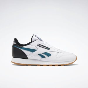 Reebok Classic Leather Turnschuhe Herren - Weiß/Schwarz/Türkis - DE 275-OFZ